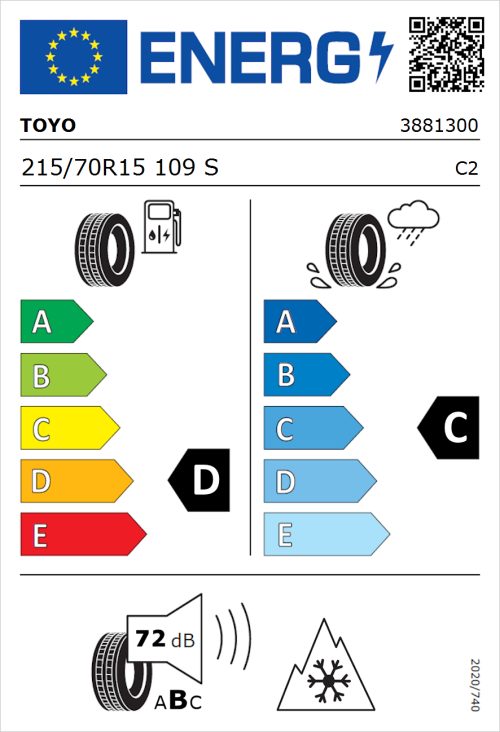 Tyre Label for Toyo Celsius Cargo 215/70R15 109S