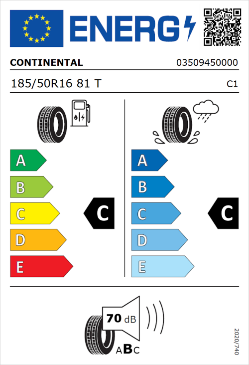Tyre Label for Continental ContiPremiumContact 2 185/50R16 81T